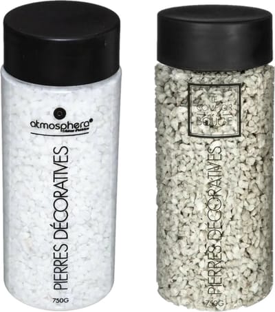 Atmosphera Decoratie steentjes - 2x potjes - wit en beige - 750 gram - Steenkorrels - hobby vulmateriaal - aquarium en potten
