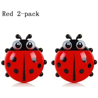 2 stuks Tandenborstelhouder Leuke Lieveheersbeestje Vorm Zuignap Creatief Tandenborstelrek Badkamer Geen-perforatie Opbergrek 2 pack red