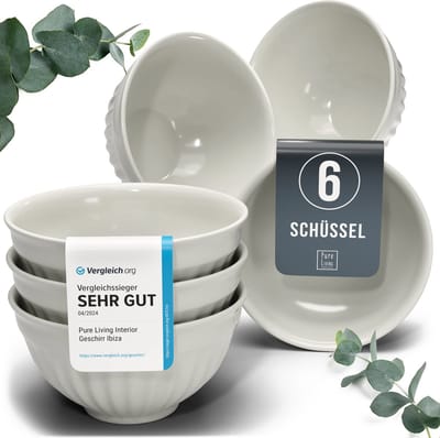Pure Living Hygge Kommen - Beige - 6 Stuks (700 ml) - Krasbestendig Aardewerk - Magnetron & Vaatwasserbestendig - Met Ribbelstructuur