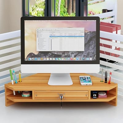 Bureau Organizer - Hoek Monitorstandaard - Bureau Opruimen - Ruimtebesparend Ontwerp - B562 x H115 cm - Bruin