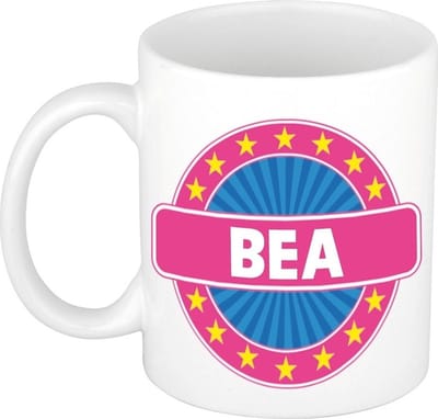 Bellatio Decorations - Bea voornaam - koffiemok - beker - wit/roze - 300 ml - Cadeau - Dames - Collega - Moederdag - Verjaardag