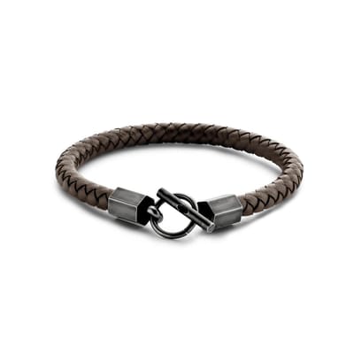 Frank 1967 7FB-0530 Leren Gevlochten Armband - Heren - Vintage Staal Slot - 6,5 mm Dikte - Leder - 21 cm - Bruin