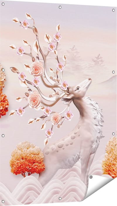 Gards Tuinposter 3D Illustratie Hert - Abstract - 80x120 cm - Tuindoek - Tuindecoratie - Wanddecoratie buiten - Tuinschilderij