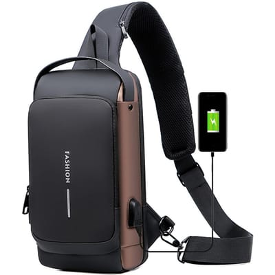 Crossbody Sling-rugzak Anti-diefstal schouderborsttas Casual wandeldagrugzak Waterdicht met USB zwartbruine kleur