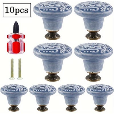10 pièces Boutons d'armoire, Boutons d'armoire en céramique, Boutons de commode, Boutons de tiroir, Boutons de porte, Poignées de tiroir, Boutons de commode avec vis de montage et tournevis 10-Pack gris