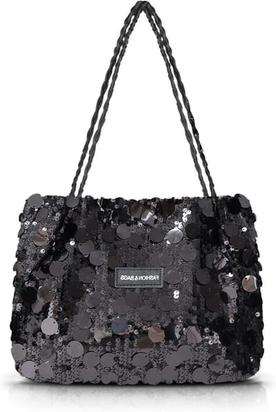 Stijlvolle Sequins Tote Bag voor Dames, Ruime Handtas met Rits en Leren Handvat, Perfect voor Feestjes, Uitgaan en Dagelijks Gebruik