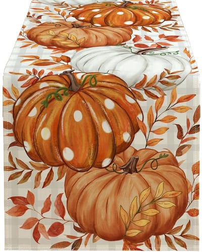 Tafelkleed-tafelzeil-tafelkleed buiten-2 artikelen Herfsttafelkleed - Buiten Halloween Decoratie - Herfstdecoratie Oranje Pompoenbladeren Houten Herfsttafelkleed - Herfst Keukentafeldecoratie - Geschikt voor Familiefeestdecoratie - 183x33cm