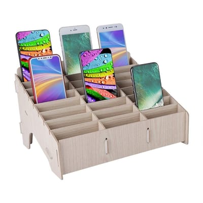 Allecto - Houten opbergdoos - Telefoonorganisator - Ideaal voor kantoor - Mobiele telefoonbeheer - Multicel opbergdoos - Geschikt voor klaslokaal -...