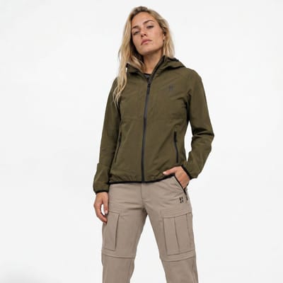 Poederbaas Outdoor Jas Dames - SOLX - Multi Sport 2.5L - Waterdicht en ademend - Wandeljas - Olive Green - Maat XS