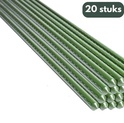 Famiflora stalen/PVC plantenstokken Ø8mm set van 20 stuks - L120 cm - Groen