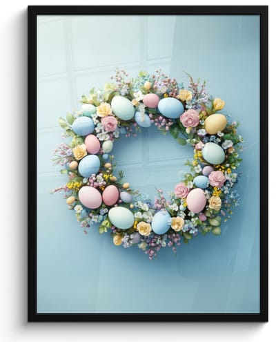 Poster in lijst - Fotolijst 50x70 cm - Posters - Krans - Eieren - Bloemen - Posterlijst zwart - Decoratie - Wanddecoratie woonkamer - Muurdecoratie slaapkamer