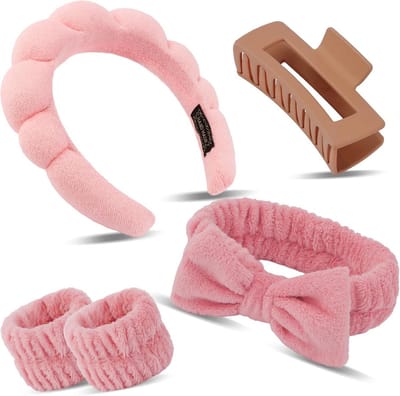 Hoofdband Polsband Set - Huidverzorging Accessoires - Gezicht Wassen - Zacht Koraalfleece - One Size - Multi