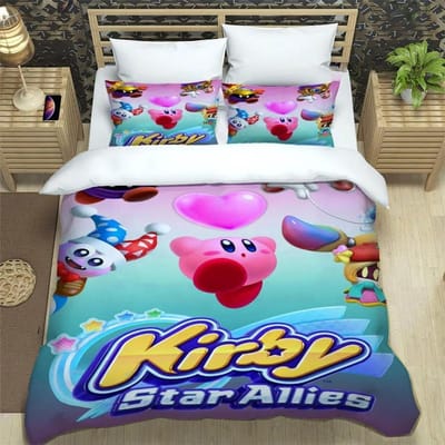 Game K-Kirby Dekbedovertrek Kussensloop Beddengoedset Volwassene Jongen Meisje Slaapkamerdecoratie Kinderen Cadeau Eenpersoons Tweepersoons Groot Formaat 100x135cm white