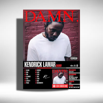 Kendrick Lamar - Damn - album cover - metalen poster - 30x40cm