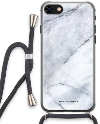 Case Company® - Hoesje met koord geschikt voor iPhone 8 hoesje met Koord - Witte marmer - Telefoonhoesje met Zwart Koord - Bescherming aan alle Kanten en Over de Schermrand