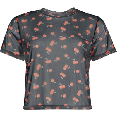 Pussy Deluxe - Rockabilly T-shirt - Cherries Mesh Cropped Boxy Shirt - S tot XXL - voor Vrouwen - zwart