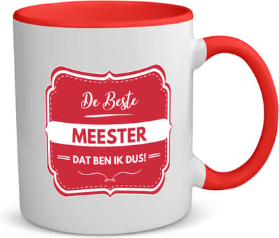 Akyol - de beste meester, dat ben ik dus koffiemok - theemok - rood - Meester - iemand die een meester is - beste ooit - werk - collega - school - verjaardagscadeau - kado - geschenk - afscheidscadeau - welkomscadeau - verrassing - 350 ML inhoud