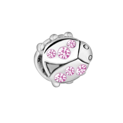 Quiges - 925 - Zilveren - Bedels -Sterling zilver - Beads - Lieveheersbeestje met Zirkonia Roze Kraal Charm - Geschikt – voor - alle bekende merken - Armband Z536