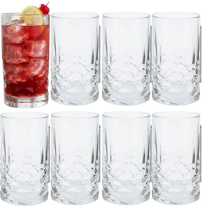 Excellent Houseware Drinkglazen - 8x stuks - glas - 360ml - met motief - longdrink - waterglazen - frisdrankglazen