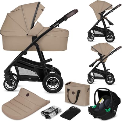 3-in-1 Kinderwagen - Combi Kinderwagen Set - Baby Vervoer - ADAC Gecertificeerd - Vanaf Geboorte - Beige Zand