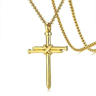 Spijker Kruis Heren Ketting met Hanger Goud Kleurig - Kettingen - Kruisje - Papa Cadeau Voor Mannen - Vaderdag