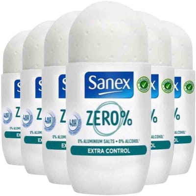 6x Sanex Deo Roll-On 50ml Zero% Extra Control 50 ml