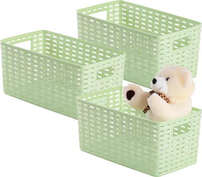 Plasticforte Opbergmand - 3x - Kastmand - rotan kunststof - lichtgroen - 5 Liter - 15 x 28 x 13 cm