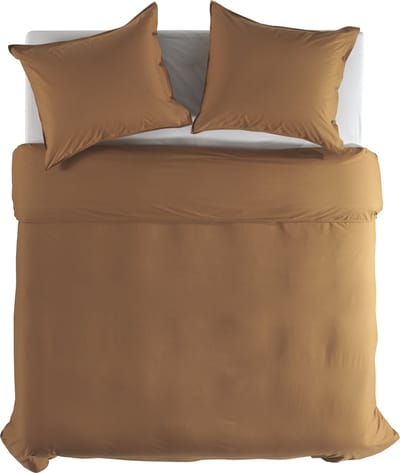 Yellow Perkal Dekbedovertrek - Tweepersoons - 200x200-220 cm - Cognac Brown