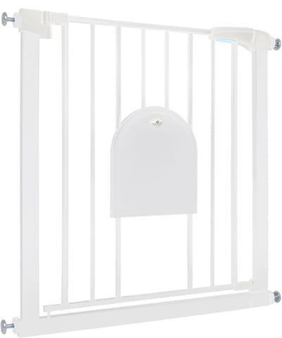 Treppenschutzgitter 75-85 cm - Zonder boren met ingebouwd Kattenluik - Automatisch sluitmechanisme & uitschuifbaar - Veiligheidsbarrière voor Huisdieren - Wit - NAIZY