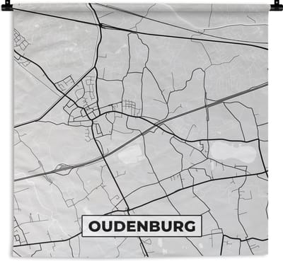 Wandkleed - Wanddoek - Plattegrond – Oudenburg – Zwart Wit – Stadskaart - Kaart - 180x180 cm - Wandtapijt