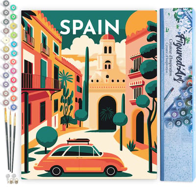 Figured'Art Schilderen op Nummer Volwassenen canvas Reisposter Sevilla- Handwerk acrylverf Kit DIY Compleet - 40x50cm zonder frame