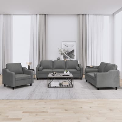 vidaXL - 3-delige - Loungeset - met - kussens - stof - donkergrijs