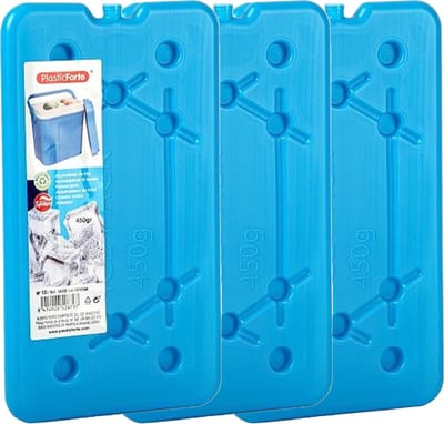 Plasticforte koelelementen 450 gram - 3x - 14 x 25 x 1 cm - blauw - voor koelbox en koeltas