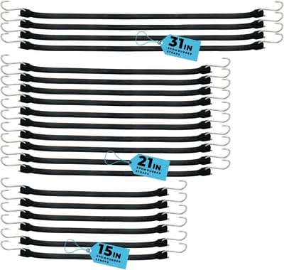 Bungee Koorden - Elastische Banden - Dekzeil Bevestigen - Met S-Haken - 20 Stuks - Zwart