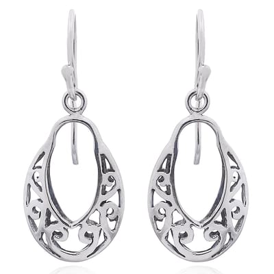 Joy|S - Zilveren ovale oorhangers - geoxideerd