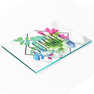 Decoratieve glazen plank met afbeeldingen voor het serveren van zomerse snacks, 80x52 cm