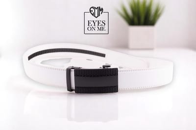 Witte lederen riem zonder gaatjes met automatische gesp voor heren ( model N134 )