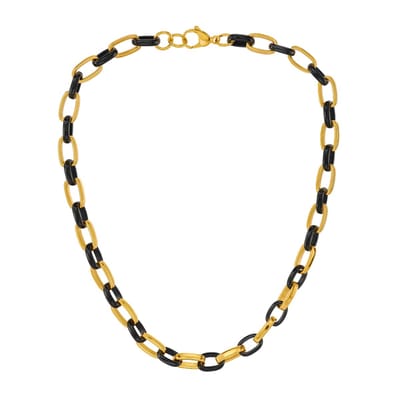 Traveller Ketting - Collier Dames - Edelstaal - Verguld & Zwart - Ovale Schakels - 47cm - 181315