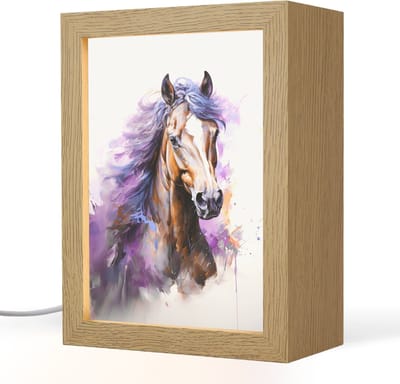 Nachtlampje 15x20 cm - Kinder lampje - Paard - Dieren - Meiden - Paars - Bruin - Tafellamp kinderkamer - Slaapkamer lamp - Bedlamp kinderen - Kinderlampje stopcontact - Wandlamp babykamer - Nachtlampjes