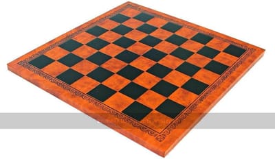 Schaakbord Leerlook - Schaken Bord - Strategisch Spel - Decoratieve Rand - 33cm - Bruin Zwart