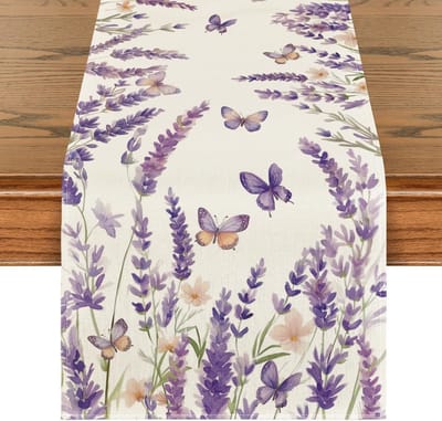 Mode Paarse Bloemen Lavendel Vlinder Lente Tafelloper, Seizoensgebonden Keuken Tafeldecoratie Binnen Vakantie Feestdecoratie 40 x 140 cm