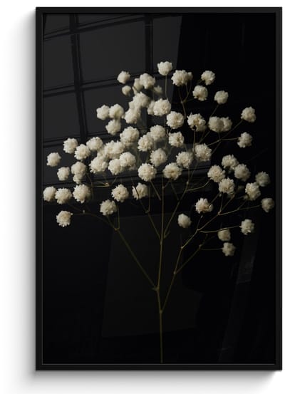 Poster in lijst - Fotolijst 80x120 cm - Posters - Gipskruid - Bloemetjes - Wit - Minimalistisch - Posterlijst zwart - Decoratie - Wanddecoratie woonkamer - Muurdecoratie slaapkamer