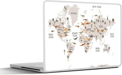 Laptop sticker - 11.6 inch - Wereldkaart kinderen - Dinosaurussen - Kinderkamer - Jongens - Meisjes - Kinderen - 30x21cm - Laptopstickers - Laptop skin - Cover