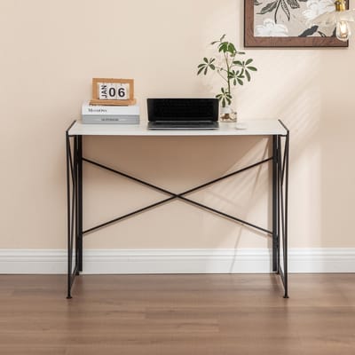 MODFU - Bureau - Inklapbaar En Ruimtebesparend - Voor Thuiskantoor - MDF En Metaal - Wit - 99 X 50 X 75 Cm