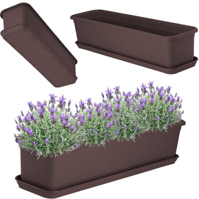 KADAX Wamat, 60 cm, balkonbak van kunststof, voor binnen en buiten, bloempot voor balkon, terras en vensterbank, bruin