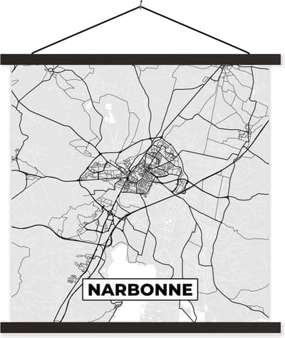 Posterhanger incl. Poster 60x60 cm - Schoolplaat - Frankrijk - Plattegrond - Kaart - Narbonne - Stadskaart - Textielposter - Zwarte latten - Stadskaart