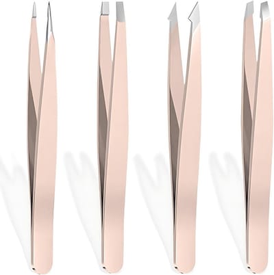 Set van 4 Professionele RVS Pincetten met Schraper voor Wenkbrauwen, Wimpers en Baardharen - Perfect voor Precisiewerk en Grooming