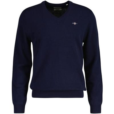 Gant Trui Extrafine Lambswool V-Neck Marine / male