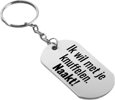 Akyol - ik wil met je knuffelen, naakt! sleutelhanger - Liefde - valentijnsdag - cadeautje - verjaardagscadeau - verjaardag - cadeau voor vriendin/vriend - cadeau - kado - geschenk - gift - vriendin/vriend artikelen - 54 x 29mm