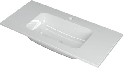 INK Faktor wastafel polystone midden met 1 kraangat, 100x45x1,5cm, glans wit